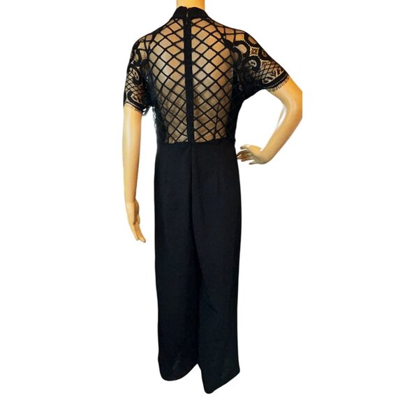 Womens Lattice Lace Wide Leg Jumpsuit Size M Black Money Mob Wife - Picture 2 of 15